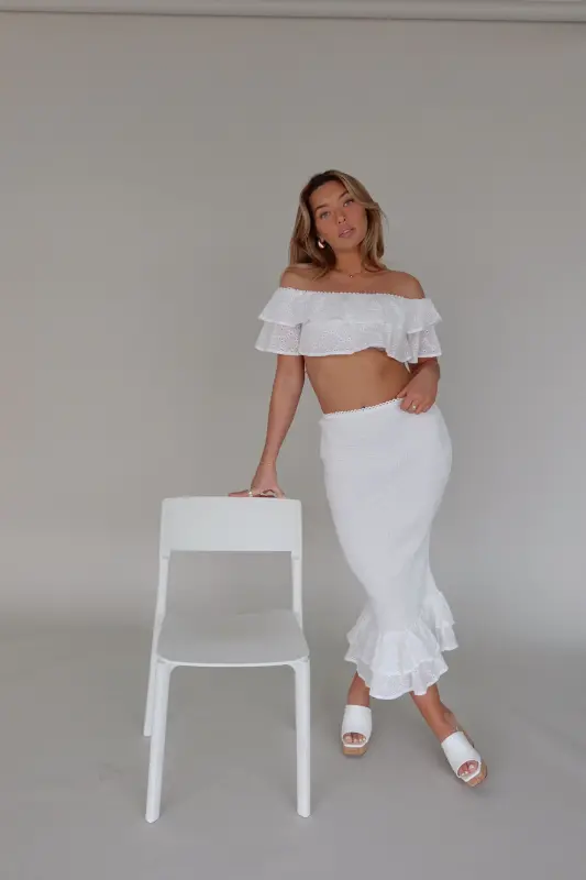 Lace Eyelet Top and Midi Skirt Set