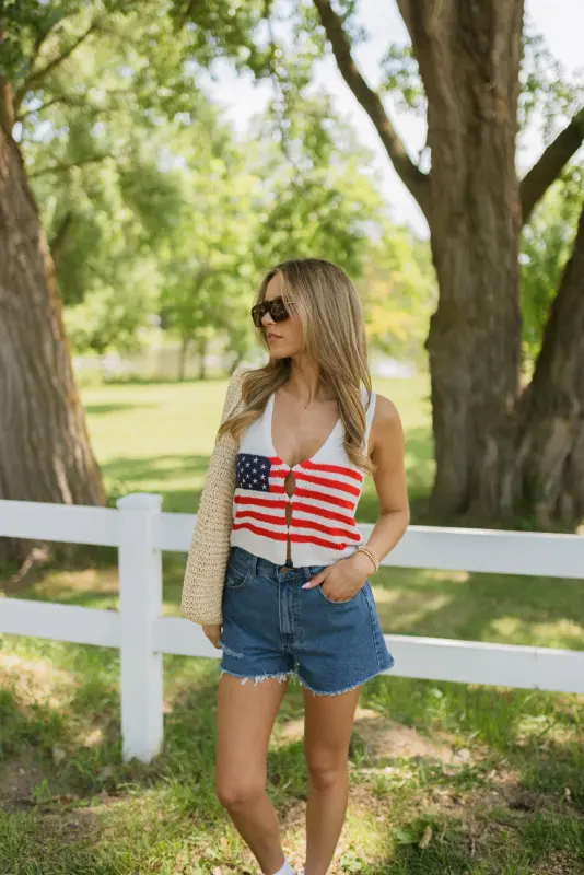 American Flag Split Front Top